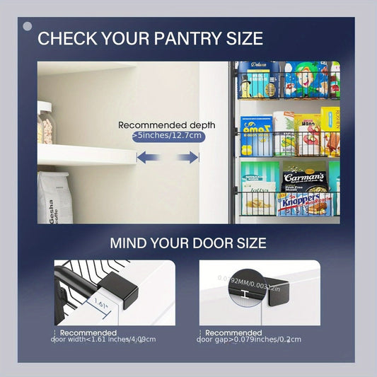 Over Door Pantry Storage Organizer 6 or 8-Tier Metal Spice Rack in Black or White for Kitchen Use