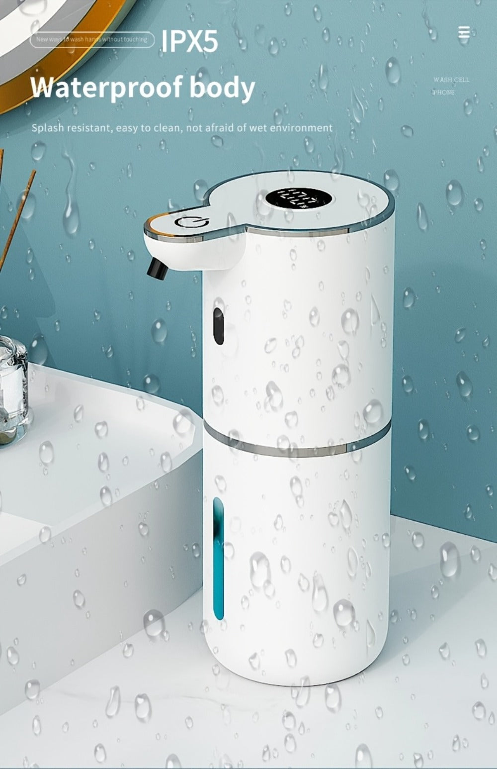Rechargeable Touchless Foam Soap Dispenser with Six-Level Display, Countertop or Wall Mount in Black or White