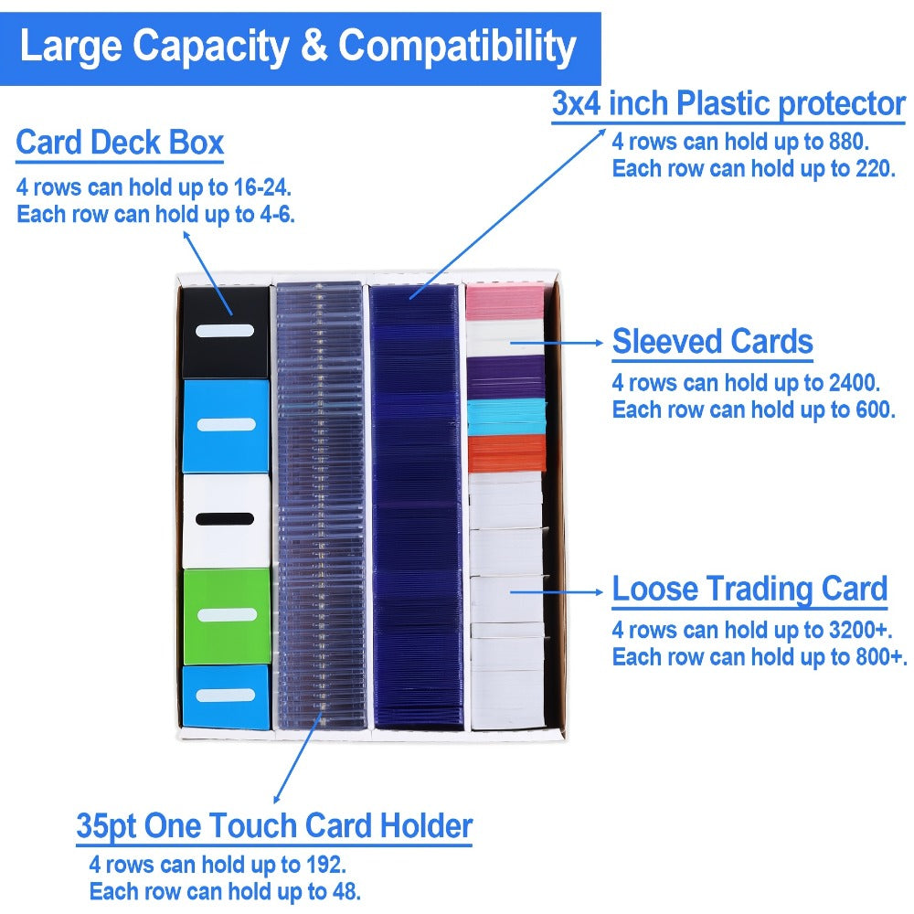 Four-Row Trading Card Storage Box with 1-Pack and 6-Pack Options, 15.8 × 13.3 × 3 Inch Pictured Size