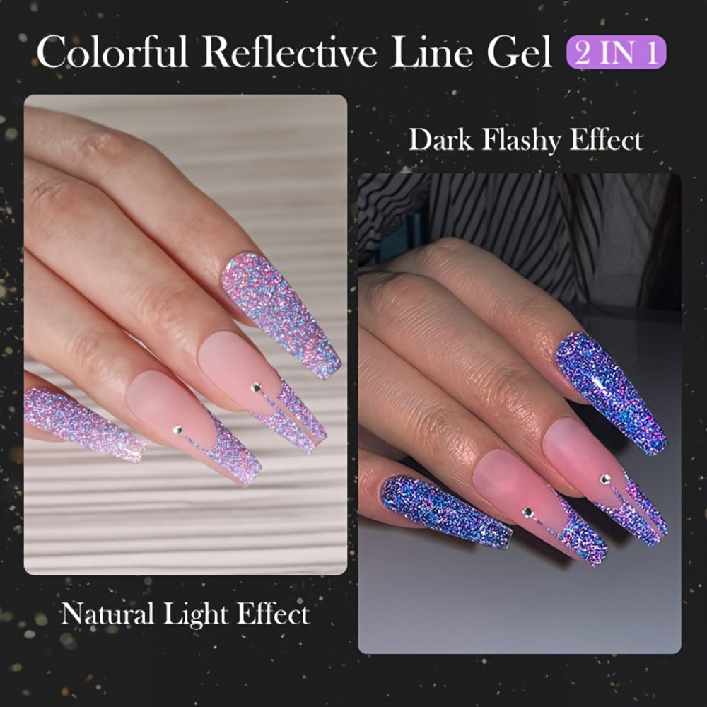 Reflective Line Nail Art Gel Set with Three 5ml LILYCUTE Bottles, Slim Liner Brushes and Two Color Group Options