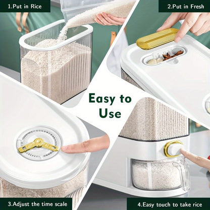 Rice Storage Container with Measuring Cup & Time Markings – Large Capacity 11/22LB Airtight Grain Dry Food Pantry Kitchen Organizer