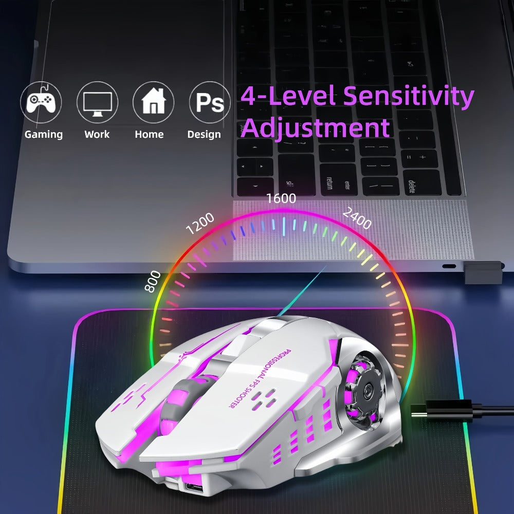 Wireless Gaming Mouse RGB Rechargeable T-WOLF 2.4GHz Ergonomic Large Mouse for PC Laptop Tablet Mac Chromebook Adjustable DPI Quiet Click Work Gaming Study Back to School Gift