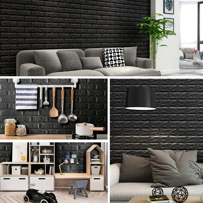 100-Piece 3D Foam Brick Wall Panel Set in Five Patterns with 13.78 x 15.16-Inch Self-Adhesive Tiles