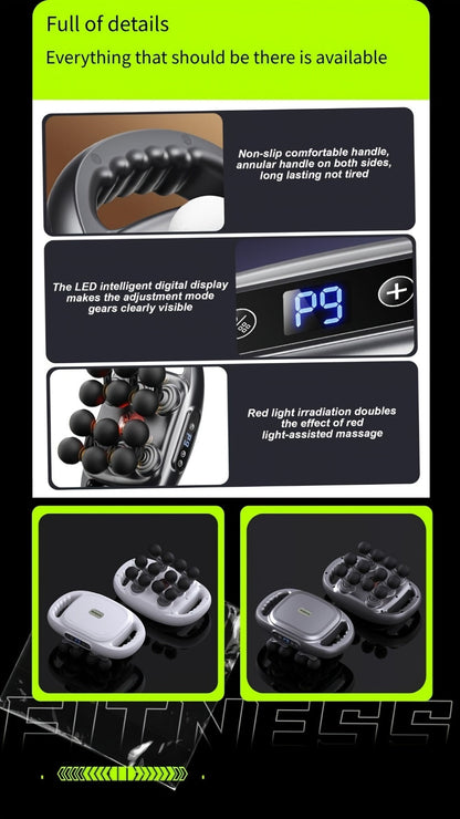 Multihead Massage Gun in Gray with 12, 16 or 22 Massage Heads, Nine Gear Positions and Nine Mode Groups