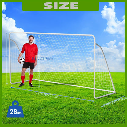 Portable Soccer Goal 12x6 FT with Heavy Duty Steel Frame Net & Ground Stakes for Backyard Home School Practice