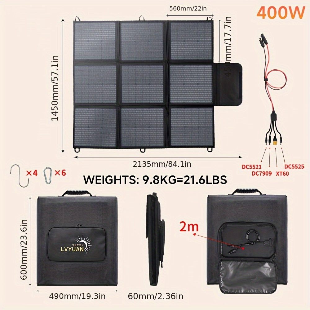 Foldable Solar Panel 120W 200W 300W 400W 22.5% High Efficiency Monocrystalline Portable Outdoor Solar Charger for Camping Boating RV Off-Grid Power Station Hiking Travel