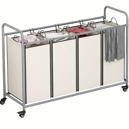 Laundry Hamper Cart with 4-Bag Sorter, Heavy-Duty Rolling Lockable Wheels & Removable Bags — Laundry Basket Organizer for Bedroom, Bathroom & Laundry Room | Beige, Gray, Black, Assorted