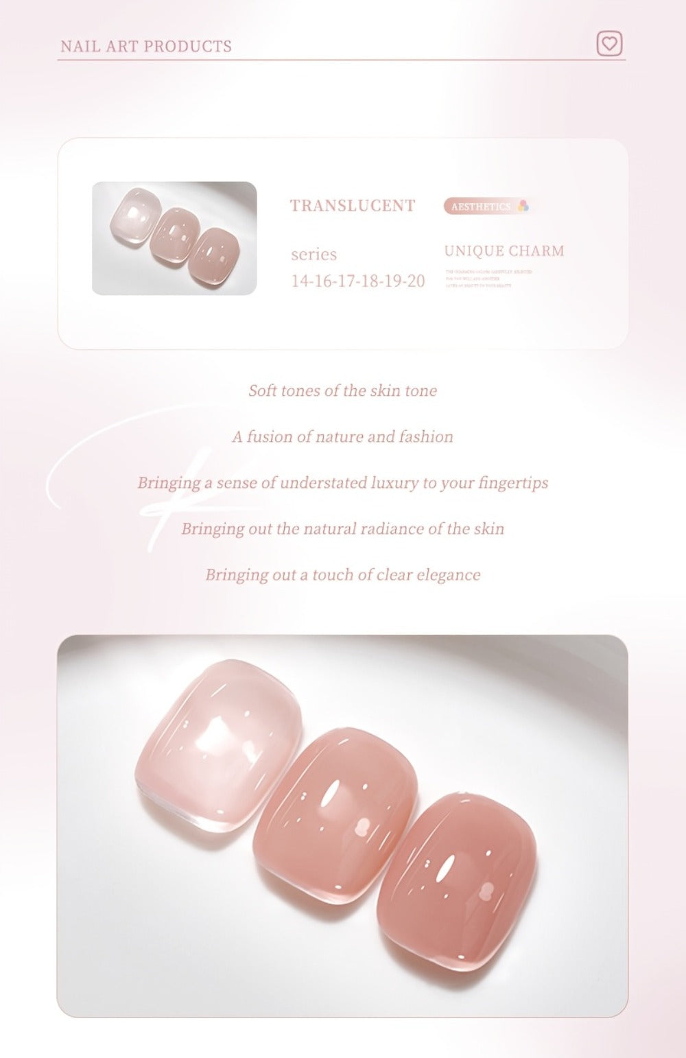 Gel Nail Polish 6-Piece 15ml Jelly Set with Glass Finish in Shades M14, M16, M17, M18, M19 and M20