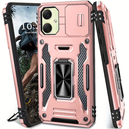 Samsung Galaxy Shockproof Magnetic Phone Case with 360° Rotating Ring Bracket & Sliding Lens Protector – Heavy Duty Cover for S24FE S23FE S22 S21FE Ultra A55 A54 A35 A34 A25 A24 A16 A15 A14 A06 A05 A05S 5G