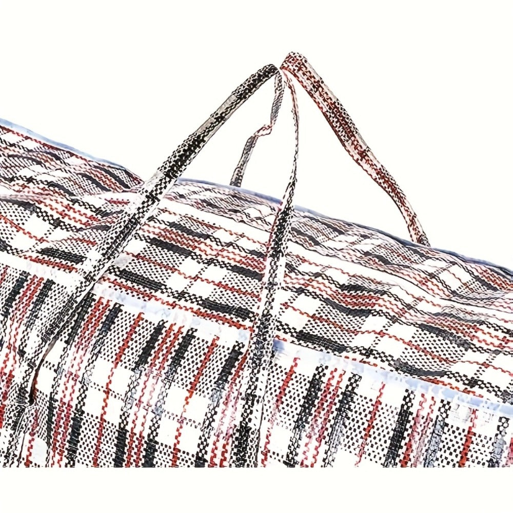 Storage Bag Set, 3-Piece Checkered Fabric Moving Organizers with Zipper Closures, Carry Handles and Foldable Design