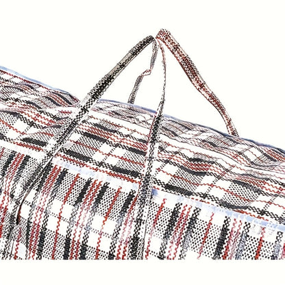 Storage Bag Set, 3-Piece Checkered Fabric Moving Organizers with Zipper Closures, Carry Handles and Foldable Design