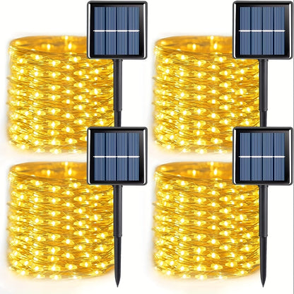 String Lights, 110-LED Solar Copper-Wire Fairy Lights with Eight Modes, Four Colors and 2-, 4- or 8-Pack Options