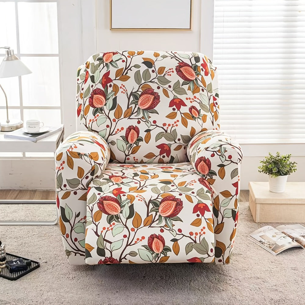 Recliner Slipcover Set, Four-Piece Polyester-Spandex Cover with Side Pocket in Ten Printed Options