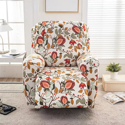 Recliner Slipcover Set, Four-Piece Polyester-Spandex Cover with Side Pocket in Ten Printed Options