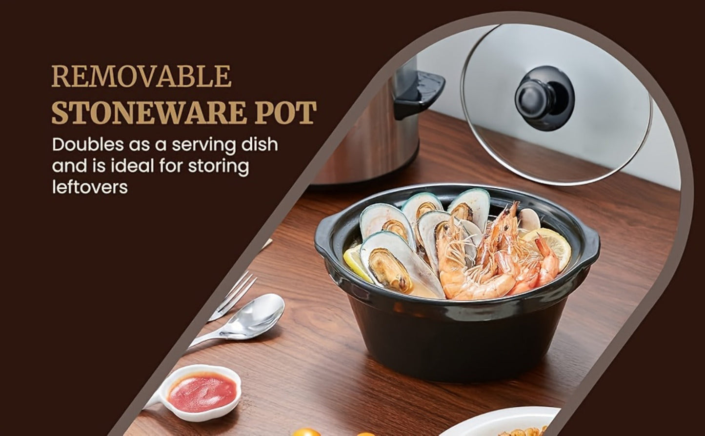 Mini Slow Cooker 1.5QT & 2.0QT with Adjustable Temperature Ceramic Crock & Dishwasher Safe Glass Lid – Small Slow Cooker for Sauces Dips Soups Stews, Stainless Steel & Black