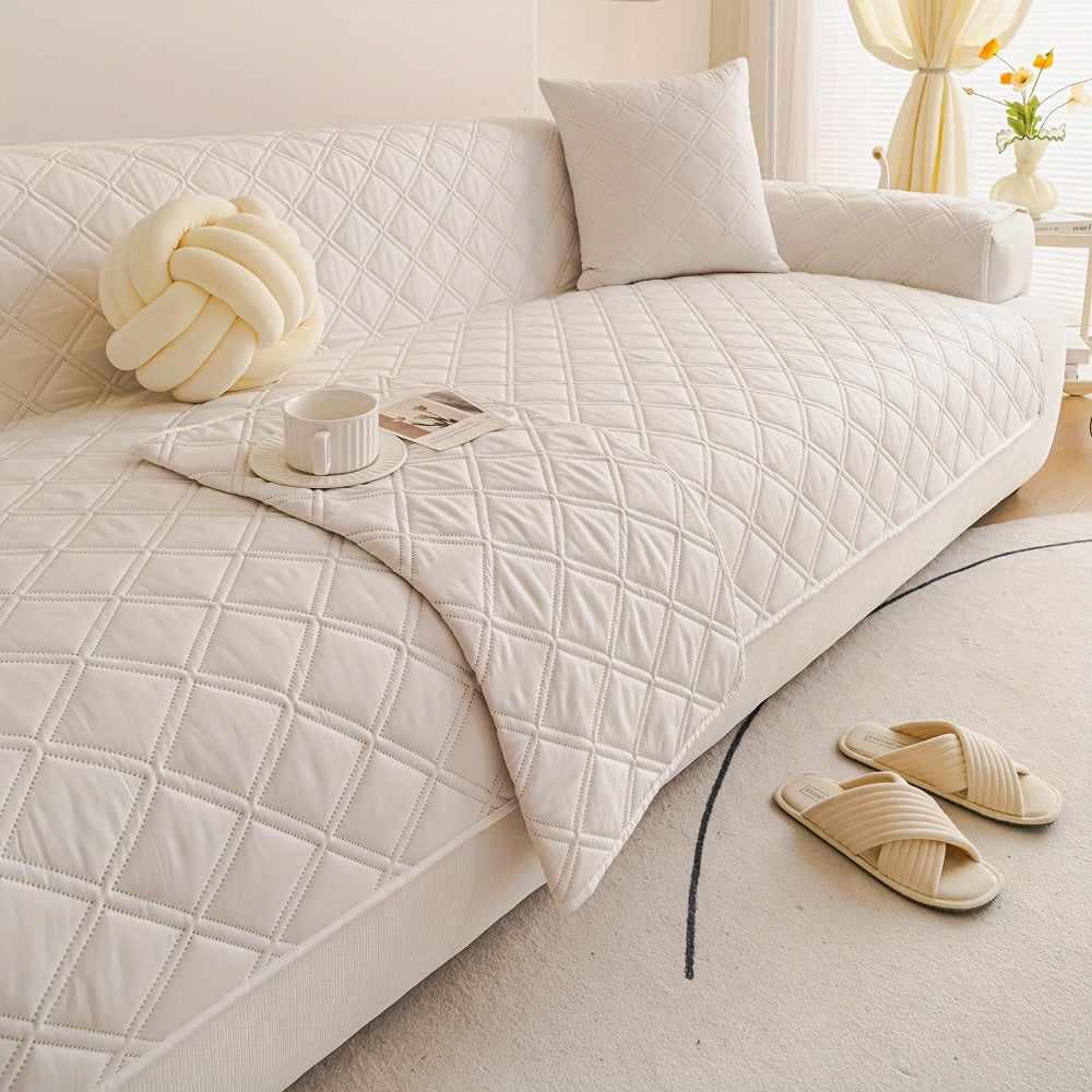 Sofa Cover Three-Piece Soundwave Embossed Set with Sofa Panel, Two Armrest Covers and Anti-Slip Mat