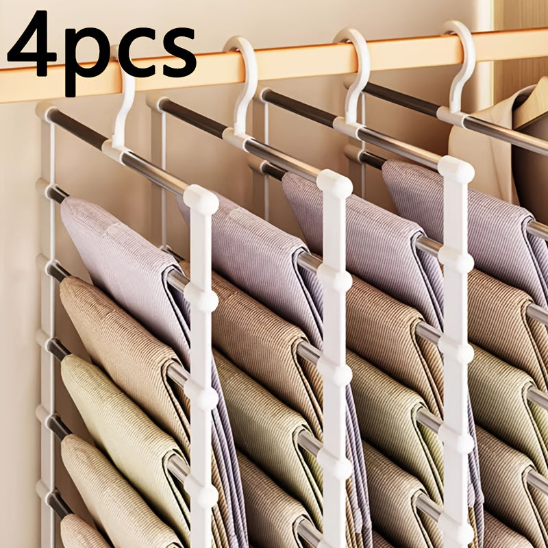 Foldable Multi-Layer Pants Hangers in Four- or Eight-Piece White Sets for Jeans, Scarves and Trousers