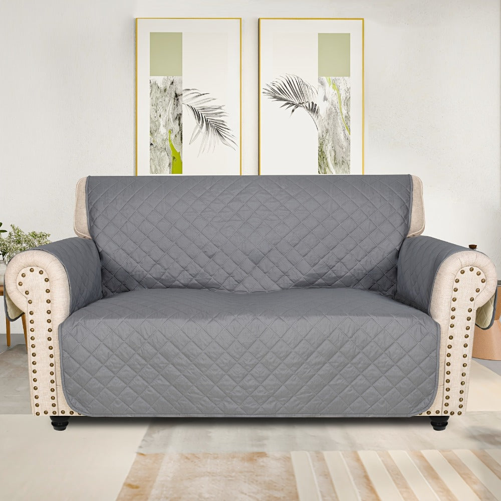 Sofa Cover Five-Layer Quilted Microfiber Protector with Elastic Strap and Foam Anchors for 3 or 4 Seats