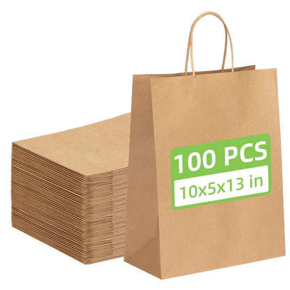 Brown Kraft Paper Gift Bags with Handles 100 Pack, 10x5x13 Inch Large Shopping Bags Bulk, Kraft Paper Bags for Birthday Party Wedding Retail Boutique Gift Wrapping