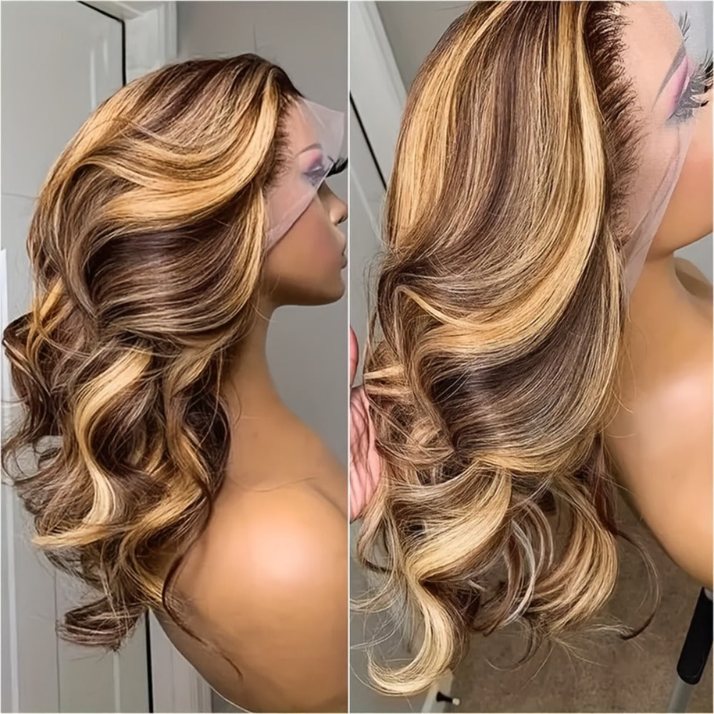 Lace Front Wig Human Hair Body Wave Bob with 13x4 HD Lace, 4/27 Ombre and 10-16in Length Choices