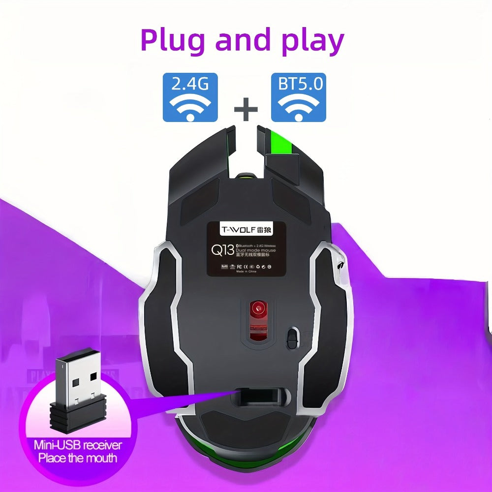 RGB Dual-Mode Wireless Gaming Mouse with Bluetooth 5.0, 2.4 GHz Receiver and Four Color Options
