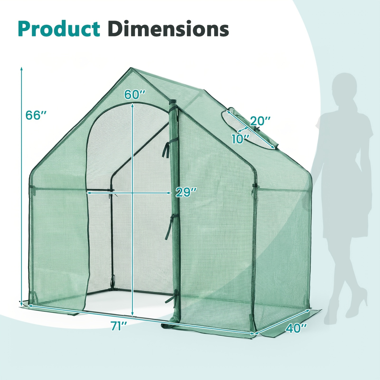 6 x 3 x 5.5-Foot Walk-In Greenhouse with Green Grid Cover, Roll-Up Door and Top Vent Window