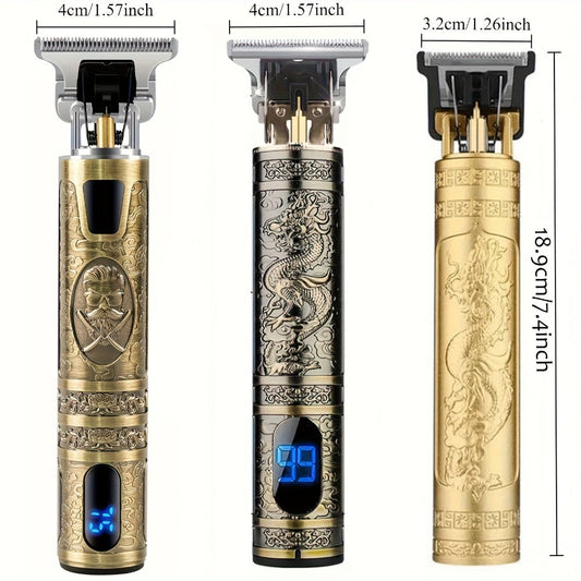 Hair Clipper Vintage T-Blade Cordless Trimmer with LCD Power Display and Dragon or Buddha Designs