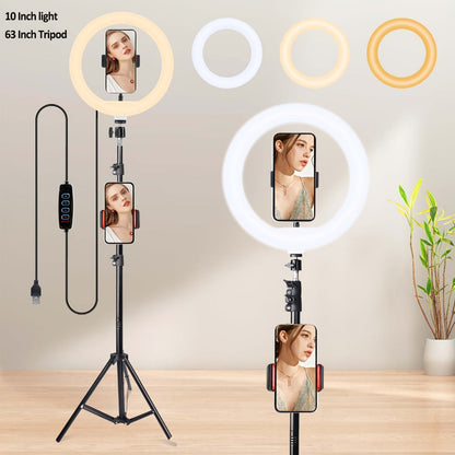 LED Ring Light 10/12 Inch with Tripod Stand & Phone Holder – 3 Color Modes, 12 Brightness Levels, USB Powered Selfie Light for Makeup, Photography, Video & Streaming