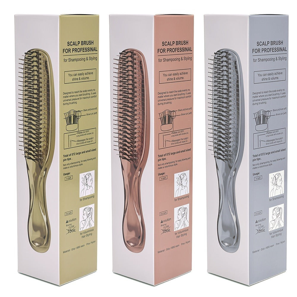 Air Cushion Detangling Hair Brush with Electroplated Finish and Flexible Pins in Three Color Options