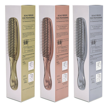 Air Cushion Detangling Hair Brush with Electroplated Finish and Flexible Pins in Three Color Options
