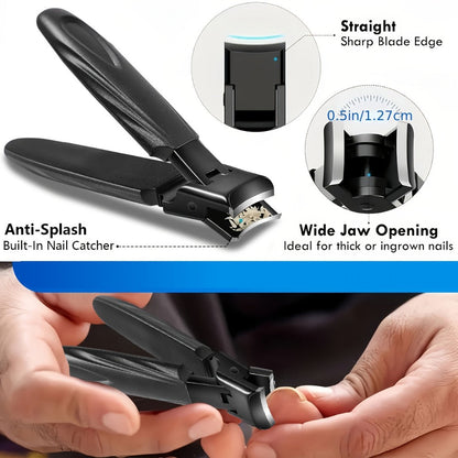 Heavy Duty Toenail Clipper Set 7pcs for Seniors Angled Curved Stainless Steel Blades Splash Guard Long Handle Nail File Pedicure Tool Kit Thick Nails