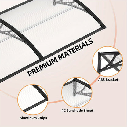 Polycarbonate Window Awning Door Canopy - UV Rain Snow Sun Protection Overhang for Doorways, Patio & Windows