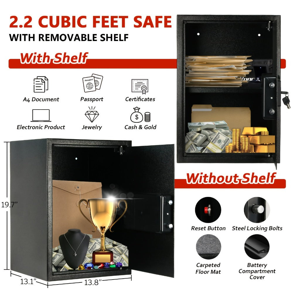 Home Security Safe Box with Sensor Light & Fireproof Bag – Digital Keypad Lock Box with Backup Keys for Cash, Jewelry & Valuables – Wall, Floor & Closet Mountable Safe (Multiple Sizes & Colors)