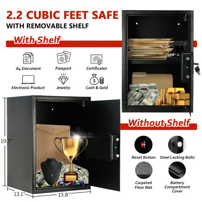 Home Security Safe Box with Sensor Light & Fireproof Bag – Digital Keypad Lock Box with Backup Keys for Cash, Jewelry & Valuables – Wall, Floor & Closet Mountable Safe (Multiple Sizes & Colors)
