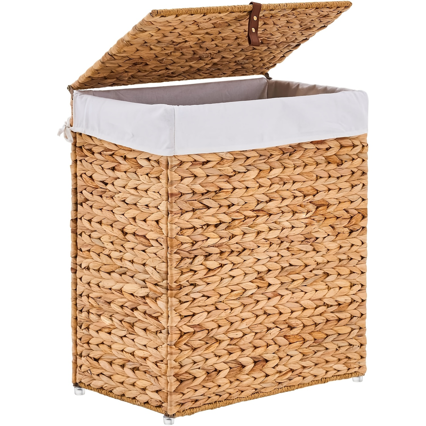 Laundry Basket with Lid & Handles - Handwoven Water Hyacinth Wicker Hamper, Removable Cotton Liner, 2 Mesh Bags, Boho Style, 9.25/17.17/25.1 Gal with Optional Casters
