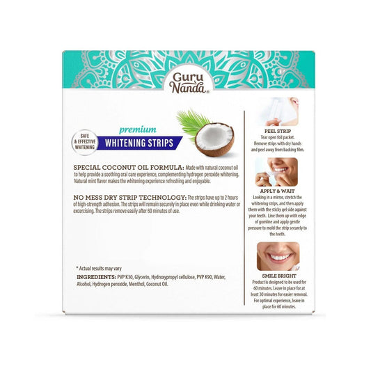 Hydrogen Peroxide Whitening Strips 16 Treatments — Non-Slip Dry Strip Technology, Coconut Extract, 12 Professional + 4 Express Sessions, Vegan, FDA-Registered, Removes Coffee & Wine Stains