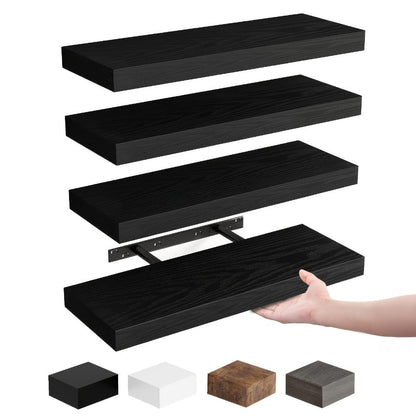 15.8-Inch Floating Wall Shelf Set with Concealed-Style Brackets, Five Finishes and 4- or 8-Piece Options