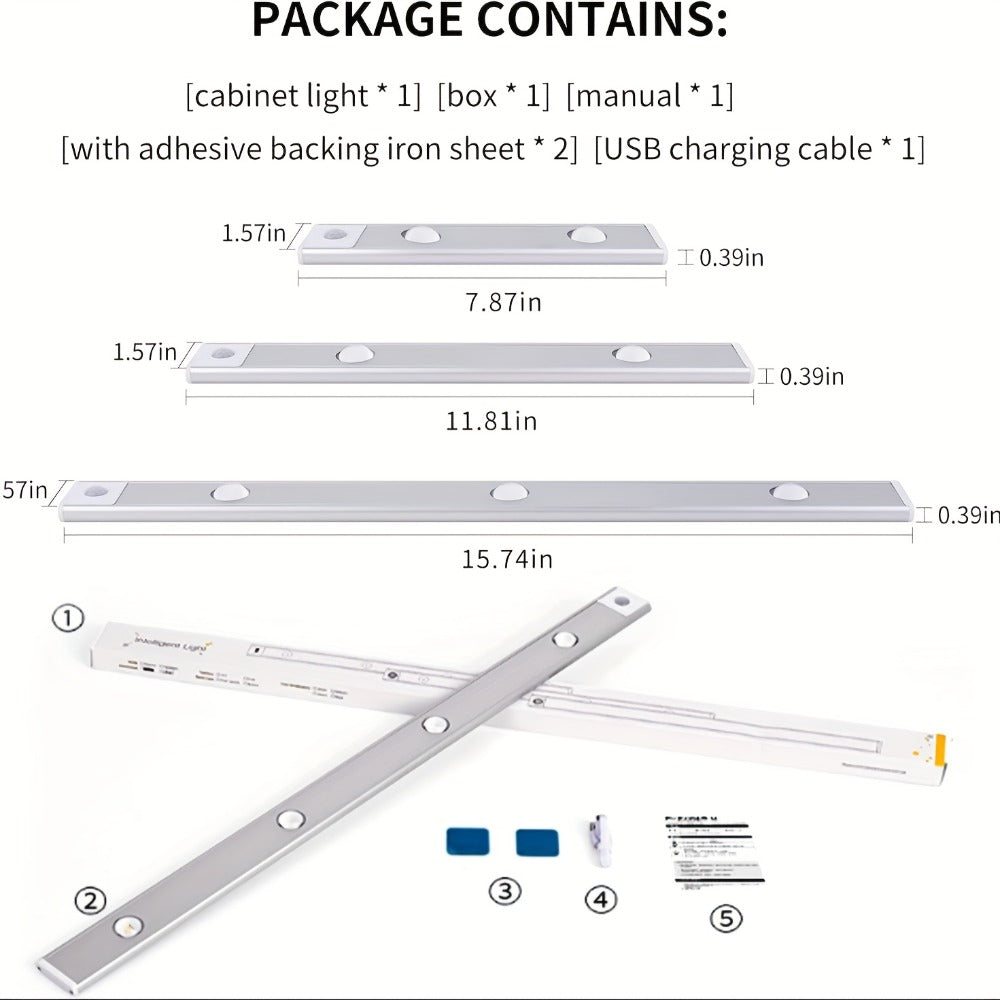 Rechargeable Motion Sensor Cabinet Lights with Dimming and Three Modes in Four Size, Color and Pack Options