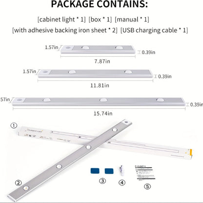 Rechargeable Motion Sensor Cabinet Lights with Dimming and Three Modes in Four Size, Color and Pack Options
