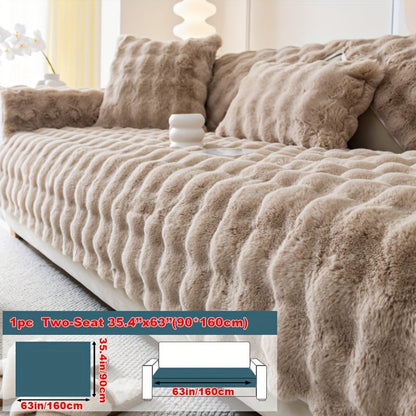 Sofa Cover Thick Faux Rabbit Plush Panels with Anti-Slip Feature for Seat, Armrest, Backrest or Pillowcase