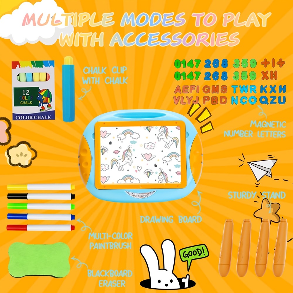 Double-Sided Kids Drawing Easel with Foldable Tabletop Stand, Chalkboard, Whiteboard and Six Color Options