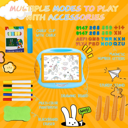 Double-Sided Kids Drawing Easel with Foldable Tabletop Stand, Chalkboard, Whiteboard and Six Color Options