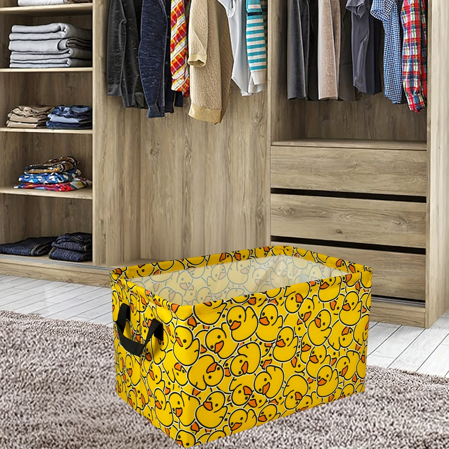 Collapsible Storage Basket with Handles Cute Cartoon Print Canvas Bin Box for Clothes Books Toys Shelves Laundry Bedroom Nursery Organizer Cube Gift Basket