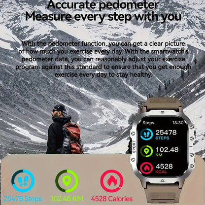LED Flashlight Outdoor Smartwatch 2.01" Large Screen – Multi-Sport Modes, Long Battery Life, Message Alerts, Fitness Tracker – Rugged Adventure Watch Black Brown Android & iPhone