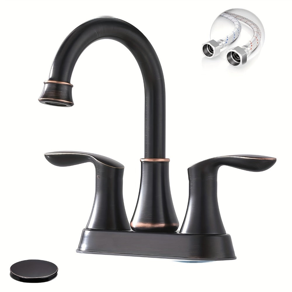 Centerset Bathroom Faucet 2 Handle 4 Inch - Dual Handle Vanity Sink Faucet with Pop-Up Drain & Supply Lines