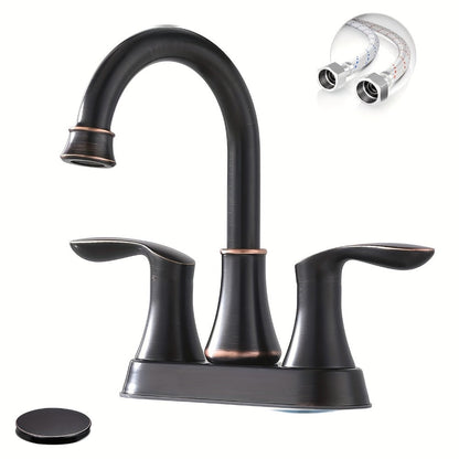 Centerset Bathroom Faucet 2 Handle 4 Inch - Dual Handle Vanity Sink Faucet with Pop-Up Drain & Supply Lines