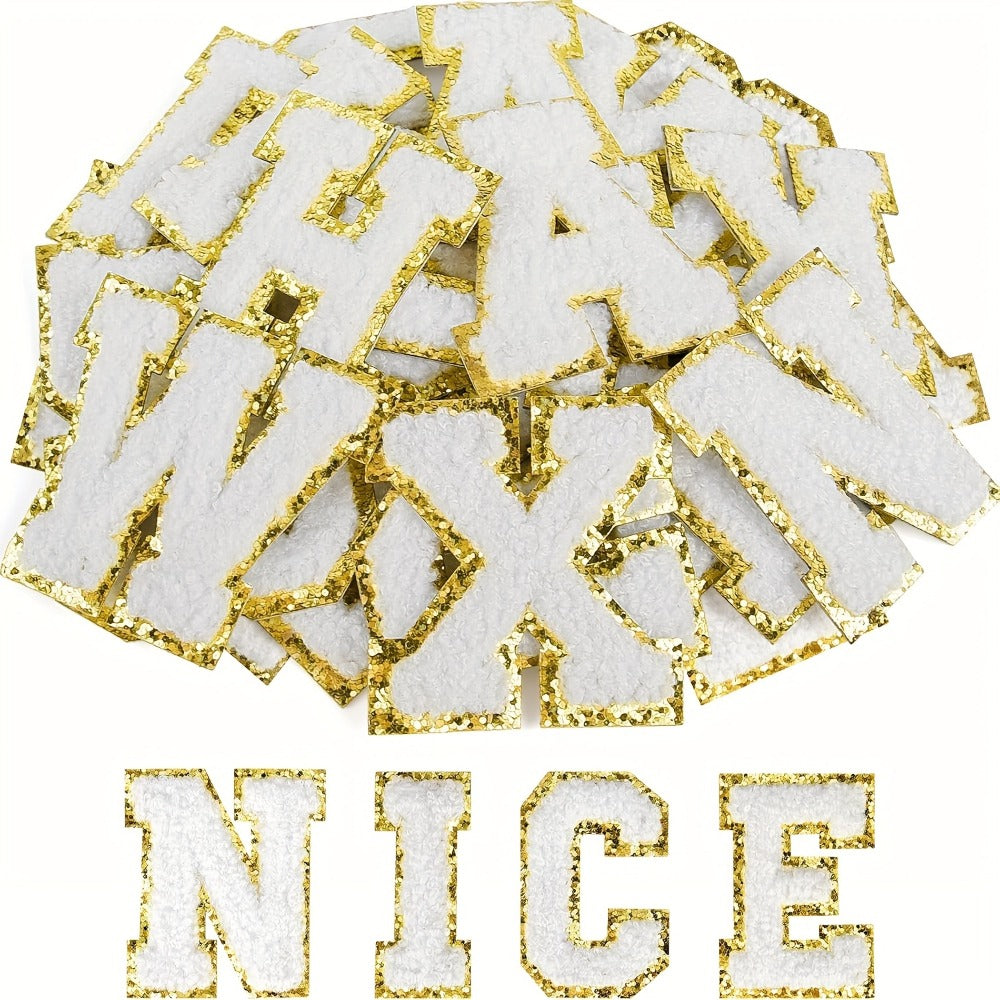 Chenille Alphabet Letter Patch Set, 26 Self-Adhesive A-Z Appliques in Five Exact Checkout Colors