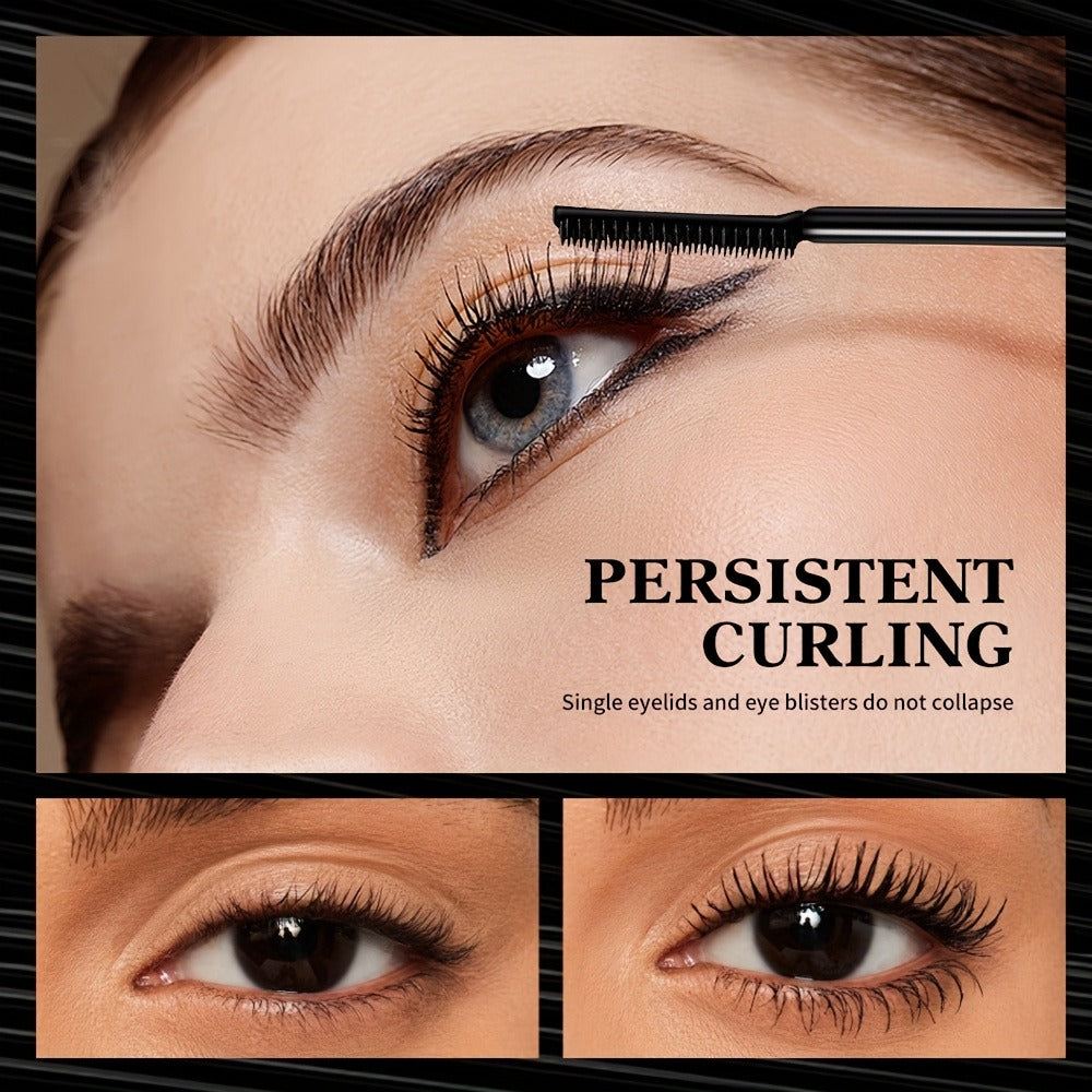 Black Mascara Two-Piece Set in Rose-Colored Tubes with Slim Precision Bristle Applicator Wands