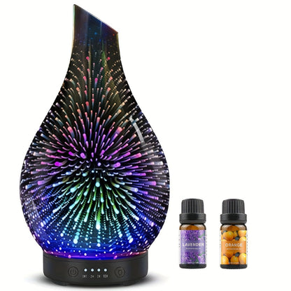 120ml Glass Essential Oil Diffuser with Teardrop Body, Four Timer Labels, Seven-Color Light and Oil Bundle
