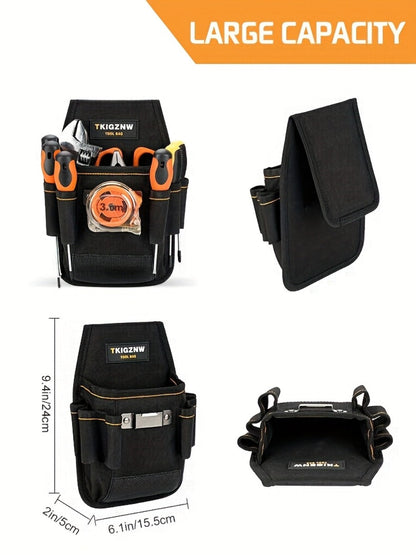 Seven-Pocket Tool Organizer Bag in Black with Open Compartments and Portable Carry Handles for Jobsite Storage